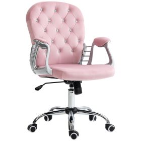 Velvet Office Chair Button Tufted Adjustable Swivel with Padded Armrests Pink
