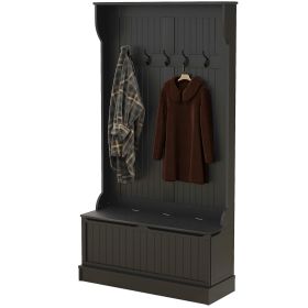 3-In-1 Entryway Bench with Coat Rack, Hall Tree with Bench and Shoe Storage, 5 Hooks for Hallway
