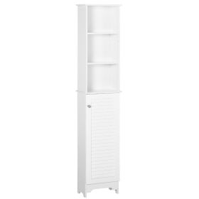 Tall Linen Cabinet Bathroom Floor Storage 3-Tier Shelf Cupboard White