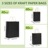 120 Pack Black Kraft Paper Gift Bags, 3 Sizes (5.1x3.5x7.9in, 7.9x4x9.8in, 9.8x4.7x12.6in), Reinforced Handles & Bottom