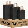 120 Pack Black Kraft Paper Gift Bags, 3 Sizes (5.1x3.5x7.9in, 7.9x4x9.8in, 9.8x4.7x12.6in), Reinforced Handles & Bottom