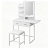 White Vanity Desk with LED Mirror, Makeup Vanity Table with 2 Drawers, Built-in Power Outlet & USB Ports