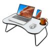 Portable Laptop Desk, Gray and White Matte Metal and Wood Construction, Foldable Design with Cup Holder, 26.5 x 18.5 Inches, for Bed, Car, Couch
