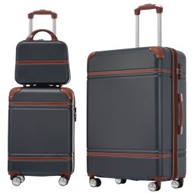 Hardshell Luggage Sets 3 Pieces 20"+28" Luggages and Cosmetic Case Spinner Suitcase with TSA Lock Lightweight,Black