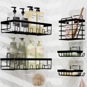 Heavy Duty Bathroom Accessories Organizer No Drilling Wall Mounted Shower Organizer, 5 Pack, Black