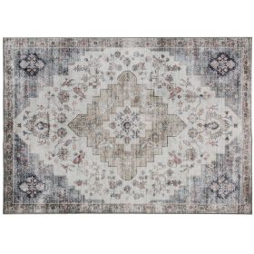 4x6 Area Rug, Vintage Machine Washable Rug, Non-Slip Carpet for Living Room, Bedroom, Dining Room, Brown and Green