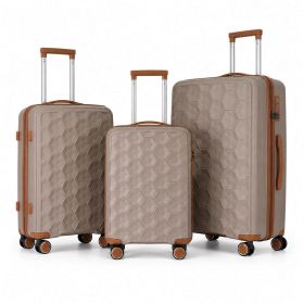 3-Piece PP Hardshell Luggage Set, Lightweight Suitcases with 4 Silent Spinner Wheels & TSA Lock, 20"/24"/28", Coffee Brown