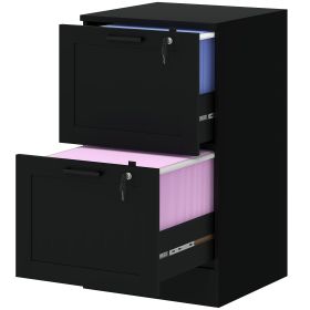 2 Drawer Filing Cabinet with Lock, Office Storage Cabinet with Adjustable Hanging Bars for A4 Letter Size Files, Black
