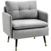 Modern Armchair, Upholstered Accent Chair with Tufted Back Cushion and Steel Legs for Living Room, Bedroom, Grey