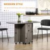 Grey Foldable Dining Table with Storage Drawers And Cabinet Rolling Kitchen Table Drop Leaf Design on Wheels for Home Organization