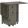 Grey Foldable Dining Table with Storage Drawers And Cabinet Rolling Kitchen Table Drop Leaf Design on Wheels for Home Organization