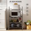 4-layer silver stainless steel rolling cart with adjustable shelves and handles