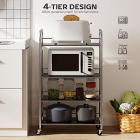 4-layer silver stainless steel rolling cart with adjustable shelves and handles