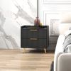 Black Nightstand with 2 Drawers Metal Legs Bedside Table Side End Table for Bedroom