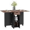 Rustic Brown Folding Dining Table with Drawer And Shelves Space Saving Drop Leaf Design for Kitchen And Dining Room