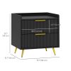 Black Nightstand with 2 Drawers Metal Legs Bedside Table Side End Table for Bedroom