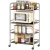 4-layer silver stainless steel rolling cart with adjustable shelves and handles