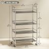 4-layer silver stainless steel rolling cart with adjustable shelves and handles