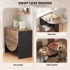 Oval Folding Dining Table, Space Saving Drop Leaf Kitchen Table for Dining Room, Living Room, Rustic Brown