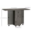 Grey Foldable Dining Table with Storage Drawers And Cabinet Rolling Kitchen Table Drop Leaf Design on Wheels for Home Organization