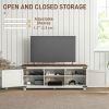 Farmhouse TV Stand for up to 65" TV, TV Cabinet with Barn Doors, Cable Management for Living Room, Distressed White