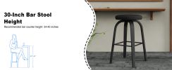 Swivel Bar Stools Set of 2, Bar Height Backless 30″ Bar Stool, Fabric Upholstered Seat, Sturdy Wood Legs and Metal Footrest