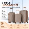 3-Piece PP Hardshell Luggage Set, Lightweight Suitcases with 4 Silent Spinner Wheels & TSA Lock, 20"/24"/28", Coffee Brown