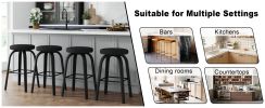 Swivel Bar Stools Set of 2, Bar Height Backless 30″ Bar Stool, Fabric Upholstered Seat, Sturdy Wood Legs and Metal Footrest