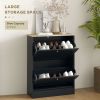 Slim Shoe Storage Cabinet, Modern Shoe Cabinet with 2 Flip Drawers and Adjustable Shelves for 12 Pairs, Black