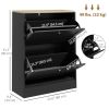 Slim Shoe Storage Cabinet, Modern Shoe Cabinet with 2 Flip Drawers and Adjustable Shelves for 12 Pairs, Black