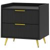 Black Nightstand with 2 Drawers Metal Legs Bedside Table Side End Table for Bedroom
