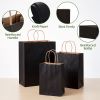 120 Pack Black Kraft Paper Gift Bags, 3 Sizes (5.1x3.5x7.9in, 7.9x4x9.8in, 9.8x4.7x12.6in), Reinforced Handles & Bottom