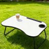 Portable Laptop Desk, Gray and White Matte Metal and Wood Construction, Foldable Design with Cup Holder, 26.5 x 18.5 Inches, for Bed, Car, Couch