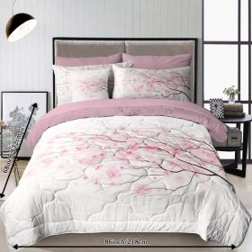 Cherry Blossom Pattern Comforter Set 8PCS Twin Size Soft Bedding Set,1 Comforter,1 Pilow Cover,1 Flat Sheet,1 Fitted Sheet,4 Cushion Cover (Option: Twin-Pink)