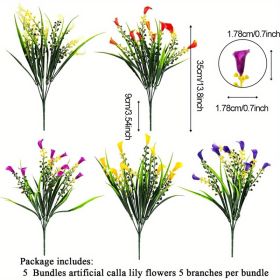 5 Artificial Calla Lilies, Faux Flowers, UV-Resistant Plastic, 5 Mixed Colors, Summer And Autumn Home Decor For Indoor And Outdoor, Cemetery Vase (Option: 5pcs)