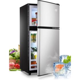 KRIB BLING 3.5Cu.Ft Compact Refrigerator Mini Fridge With Freezer, Small Refrigerator With 2 Door, 7 Level Thermostat Removable Shelves For Kitch (Option: Silver)