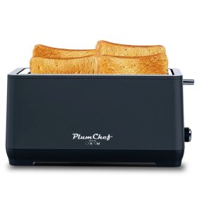 4-Slice Toaster, Extra Wide Long Slot Toaster, 6 Browning Settings, Bagel/Defrost/Reheat Functions, Removable Crumb Tray, Stainless Steel Housing (Option: MatteBlack)