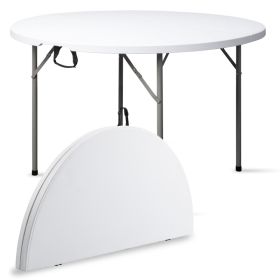 Circular Round Foldable Table With Built In Handle & Steel Legs Heavy Duty Portable Perfect For Party, Dining, Wedding, Events, Picnic Indoor, Ou (Option: White)