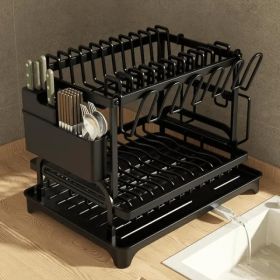 Kitchen Dish Drying Rack Large Capacity With Drain Board (Option: Black)