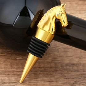 Luxury Horse Head Wine Bottle Stopper Animal-shaped Wine Stopper For Preserving Red Wine, A Kitchen Storage Gift, A Birthday Gift For Universal W (Option: Golden HJS0409)