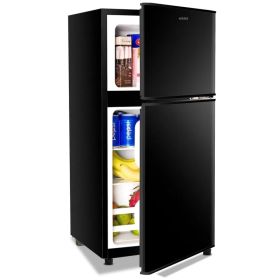 KRIB BLING 3.5Cu.Ft Compact Refrigerator Mini Fridge With Freezer, Small Refrigerator With 2 Door, 7 Level Thermostat Removable Shelves For Kitch (Option: Black)